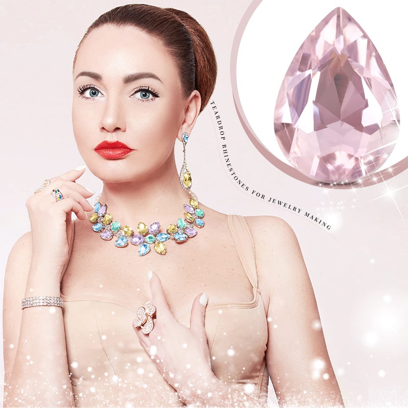 Jyukan DIY Teardrop Crystal AB Resin Rhinestone Pointback Glass Faceted Jewelry Making Craft (50Pcs) - Image 4